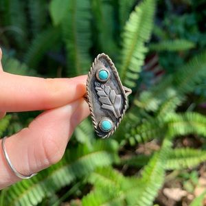 Handmade Turquoise Leaf Stamped Ring